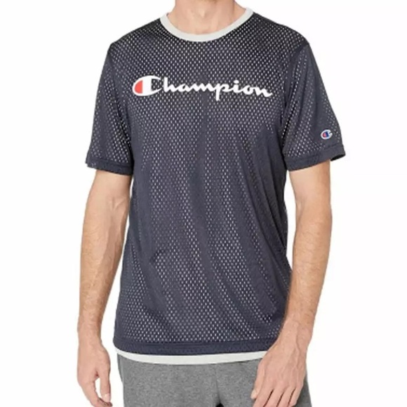 Champion Mens small  Reversible Mesh T-Shirt Double Dry Moisture Navy Blue Gray - Picture 1 of 7